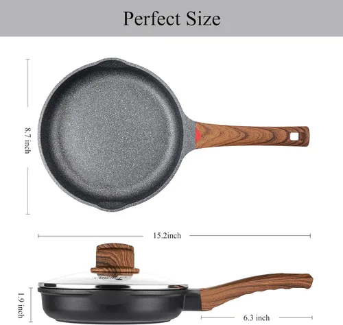 Miniatura 8 de Vinchef Sartenes antiadherentes de 8" con tapa, sartén utilizada para todas las estufas, utensilios de cocina no tóxicos para inducción, sartenes