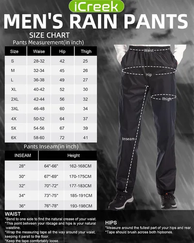 Miniatura 6 de iCreek Pantalones de lluvia para hombre, impermeables, resistentes al viento, ligeros, para senderismo, trabajo, lluvia, al aire libre, para golf