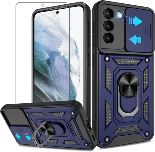 Miniatura 125 de ATUMP Funda para T-Mobile Revvl V Plus 5G con protector de pantalla HD con cubierta de cámara deslizante, soporte de anillo de rotación de 360° Negro
