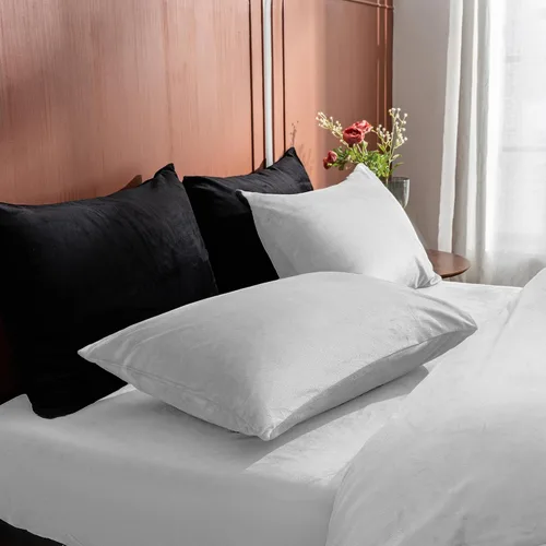 Miniatura 8 de Paquete de 2 fundas de almohada King de terciopelo con cremallera, súper suaves y acogedoras, fundas de almohada de franela difusa de lujo con Blanco