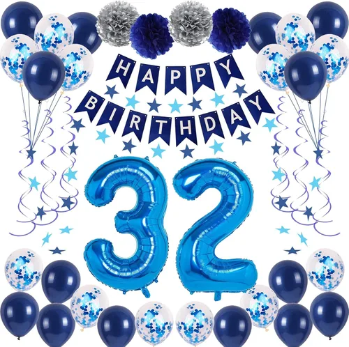 Miniatura 13 de Decoraciones de fiesta de cumpleaños azul número 12 para niños y niñas, suministros de globos de feliz cumpleaños 12 con pancarta de feliz Azul-a-31