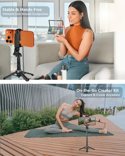 Miniatura 9 de Trípode de bolsillo para teléfono, trípode portátil 3 en 1 para selfie stick con control remoto, rotación de 360°, soporte de trípode para teléfono