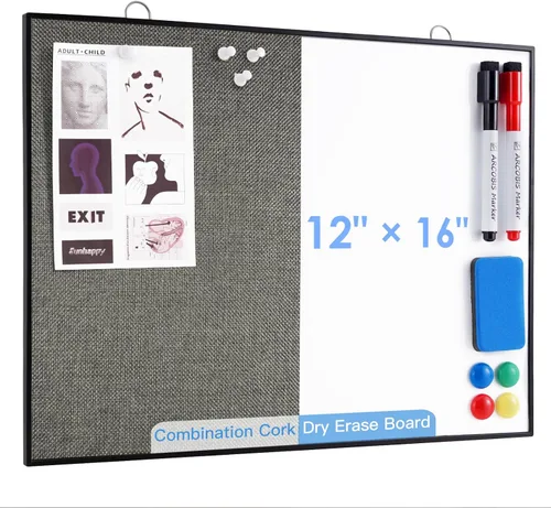 Miniatura 9 de ARCOBIS Tablero de Lino de Borrado en Seco, Tablero de Corcho Pequeño de 12"X16", Combinación de Tablero Blanco, Tablero de Anuncios Magnético