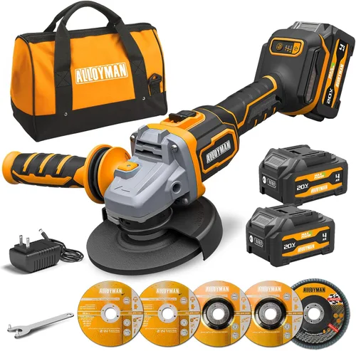 ALLOYMAN Kit de amoladora angular inalámbrica de 20 V, 4-1/2 pulgadas, sin escobillas, variable 9,500 RPM, sistema de seguridad múltiple y color1