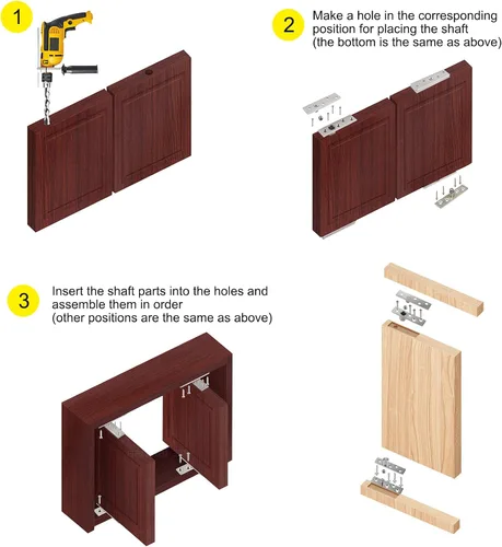 Miniatura 5 de Bisagra giratoria de acero inoxidable de 270 grados, bisagras de ocultación de puerta, bisagras de pivote hacia arriba, eje inferior, color negro