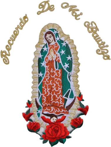 Miniatura 5 de Parche bordado para bautizo con la Virgen María, mi Señora de Guadalupe para planchar (plata, sin palabra, 4.75 x 2.75 pulgadas)