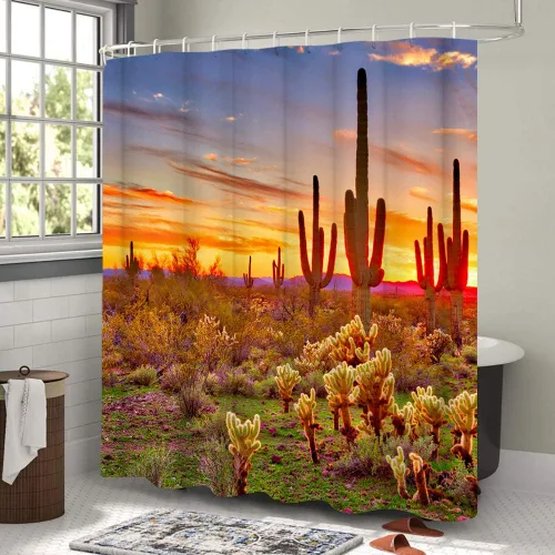 Miniatura 2 de LUKUY Saguaro - Cortina de ducha para el baño, diseño de paisaje del desierto de Arizona con cactus montaña al atardecer, tela de tela con ganchos