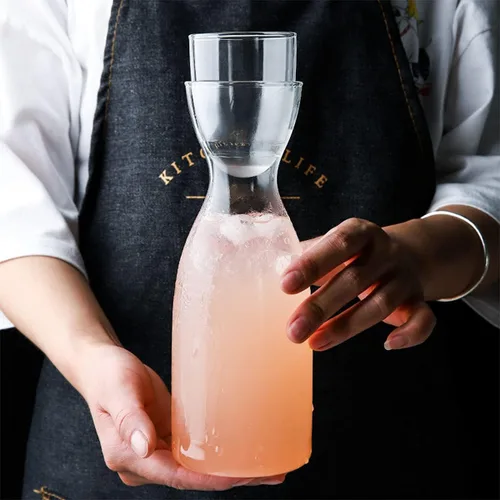 Miniatura 6 de Juego de jarras de agua de cabecera con vaso de vidrio para baño, dispensador de enjuague, decantador con taza de vidrio, contenedor para botella