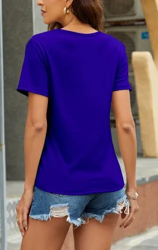 Miniatura 4 de PESION Camisas de manga corta con flecos para mujer, blusa con ribete de borlas