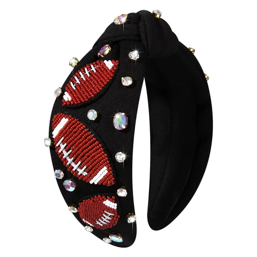 NVENF Diadema de fútbol para mujer, accesorios de fútbol para mamá, diadema anudada con cuentas de fútbol, diadema anudada con diamantes de