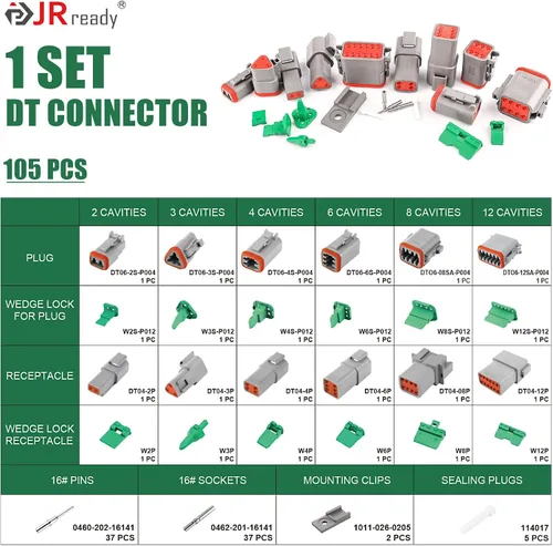 Miniatura 2 de Kit de conectores Deutsch JRready IP68 impermeable - 1 juego de conectores DT de 2, 3, 4, 6, 8 y 12 pines con contactos sólidos de tamaño 16