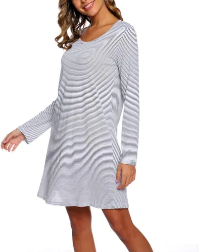 Miniatura 5 de ENJOYNIGHT - Camisón de manga larga de algodón para mujer, vestido para dormir con estampado de camisetas.