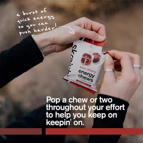 Miniatura 10 de Skratch Labs Energy Chews Gomitas de cafeína para correr, ciclismo y rendimiento deportivo, alternativa al gel, cereza agria (paquete de 10), sin
