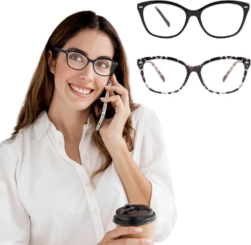 Miniatura 3 de Lentes de lectura de alta calidad para mujer, estilo Oprah, para lectura de computadora, anti luz azul, con marco irrompible TR90 2008 Negro +