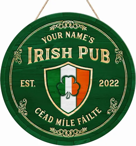 Miniatura 19 de ARTSY WOODSY Letrero de madera de pub irlandés personalizado (no tallado real), decoración del día de San Patricio, accesorios de placa de arte
