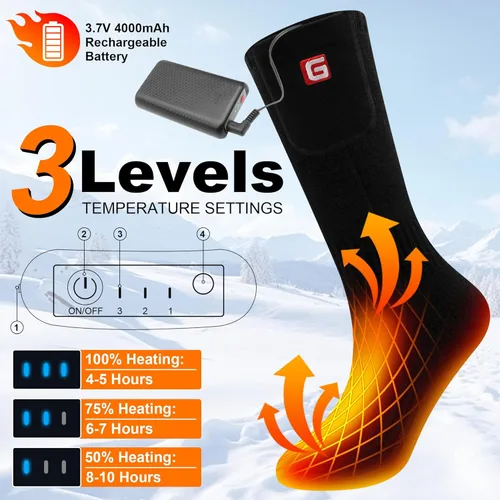 Miniatura 3 de Calcetines calefactables eléctricos para hombre, calcetines calefactables eléctricos con batería para hombre, calcetines térmicos de algodón