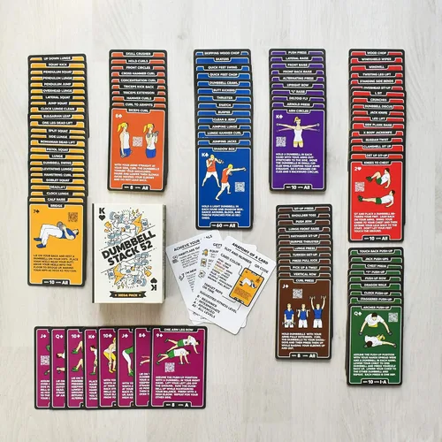 Miniatura 5 de Paquete de 52 tarjetas de ejercicio con mancuernas apiladas. Juego de entrenamiento. Instrucciones de video incluidas. Perfecto para entrenar