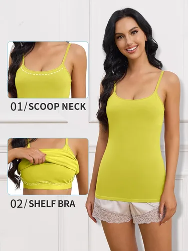 Miniatura 109 de Camisa Attraco de algodón, con tirantes estilo espagueti, con brasier incorporado, 2 paquetes, para mujer