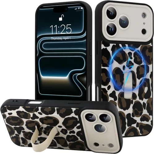 Miniatura 72 de Funda diseñada para iPhone 17 Pro Max con soporte plegable y correa para dedos, bonito patrón de lazo de corazón de flor rosa para mujeres y niñas