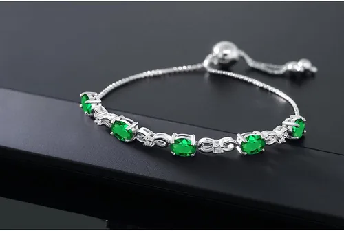 Miniatura 93 de Gem Stone King Pulsera de tenis de diamantes cultivados en laboratorio con piedra natal de 3-6 quilates para mujer, plata de ley 925, ovalada
