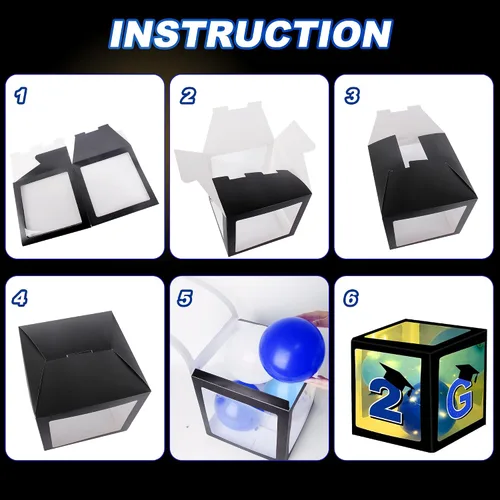 Miniatura 5 de Decoraciones azules para fiestas de graduación 2026, cajas de globos de graduados – 4 cajas de globos negros con 4 cuerdas de luz y letras 2026 Grad