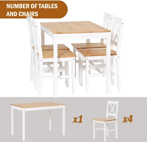 Miniatura 8 de soges Juego de mesa de comedor para 4, mesa de comedor de madera de pino de 42.5 pulgadas con 4 sillas, juego de sillas de mesa de cocina de 5