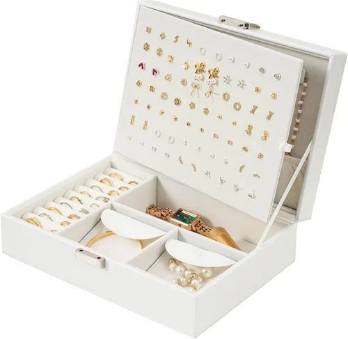 Joyero organizador para mujeres y niñas, caja de joyería mejorada con 8 bolsas adicionales libres de deslustre, contenedor de almacenamiento de
