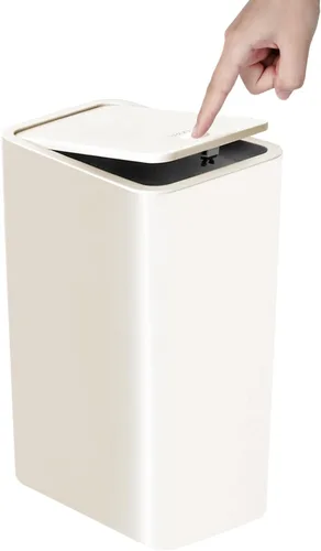 Miniatura 12 de TIPGO Basurero de baño con tapa, cubo de basura delgado de 10 litros/2.6 galones, cesta de basura pequeña con tapa desplegable para cocina, Negro