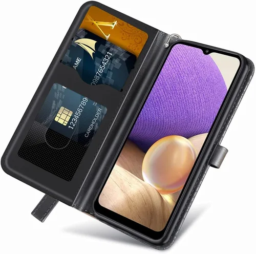 Miniatura 2 de Funda tipo cartera para Samsung Galaxy A32 5G, piel sintética de alta calidad con diseño de árbol en relieve, función atril, ranuras para tarjetas