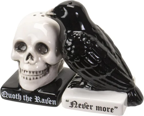 Miniatura 5 de Pacific Giftware Quoth The Raven - Juego de salero y pimentero de cerámica para Halloween