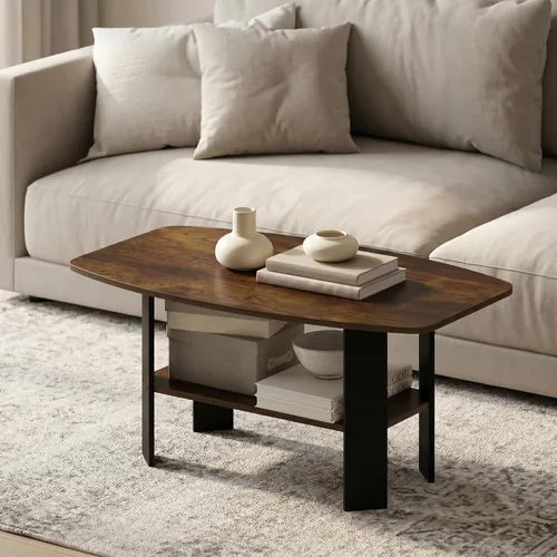 Miniatura 8 de Furinno Mesa de centro de diseño simple, nogal oscuro
