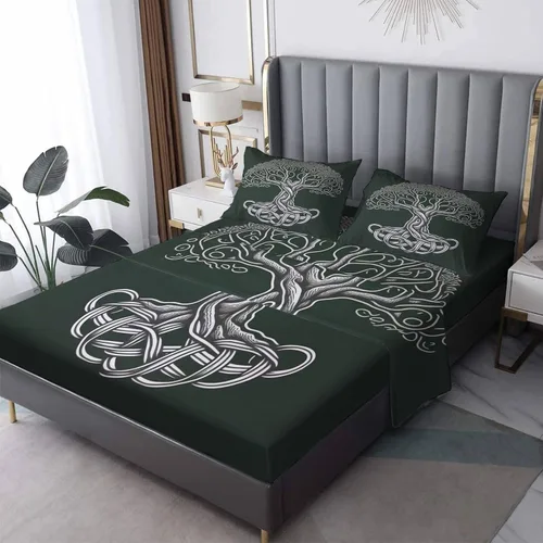 Miniatura 10 de Juego de sábanas de tamaño individual con diseño de árbol de la vida, sábanas de microfibra suave y bolsillo profundo, sábanas y fundas de almohada
