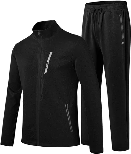 MoFiz Conjunto deportivo para hombre, manga larga, casual, con cremallera completa, para correr, deportivo, 2 piezas