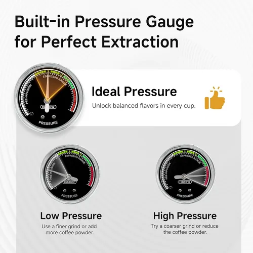 Miniatura 4 de HIBREW H10B - Cafetera de Espresso de 51mm - Temperatura y Volumen de Taza Ajustable a voluntad - Con Pantalla Inteligente y Medidor de Presión