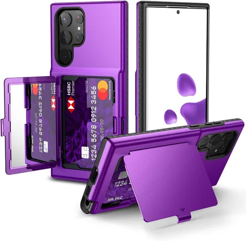 Miniatura 10 de WeLoveCase Funda Cartera para Samsung Galaxy S22 Ultra con Portador de Tarjetas de Crédito y Espejo Oculto, Protección Completa Resistente a Golpes