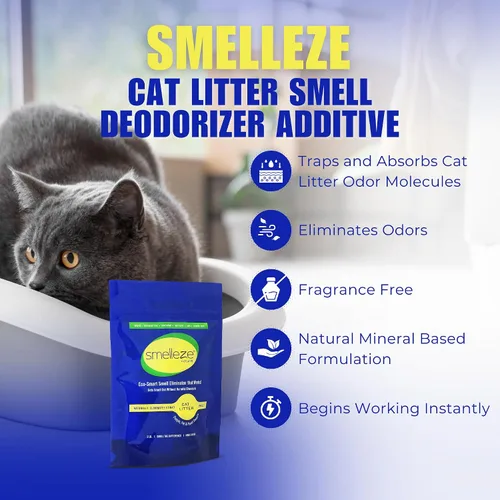 Miniatura 3 de SMELLEZE Aditivo desodorante eliminador de olores de arena natural para gatos: 2 lb. Elimina fuerte olor a orina y hedor de excrementos. Cambia