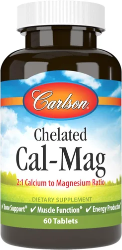 Carlson - Cal-Mag quelado, relación de calcio a magnesio 2:1, soporte óseo, función muscular y producción de energía, 60 tabletas