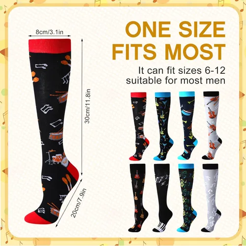 Miniatura 2 de 8 pares de calcetines altos de música para hombre, calcetines deportivos para voleibol, sóftbol, deportes, deportes, regalo para amantes de la música