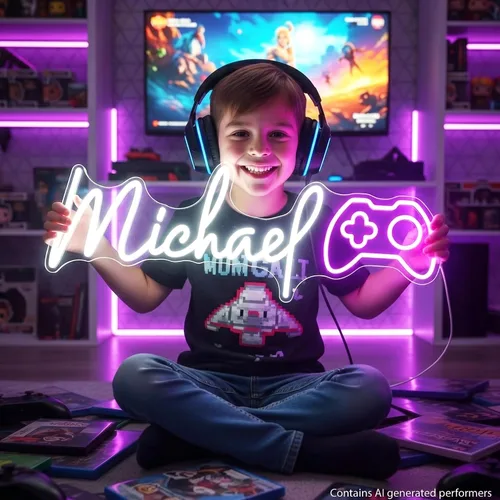 Miniatura 14 de Letrero de neón de arcade, retro fantasma, juego de arcade, letrero de luz de neón LED, regulable, lámpara nocturna 3D hecha a mano