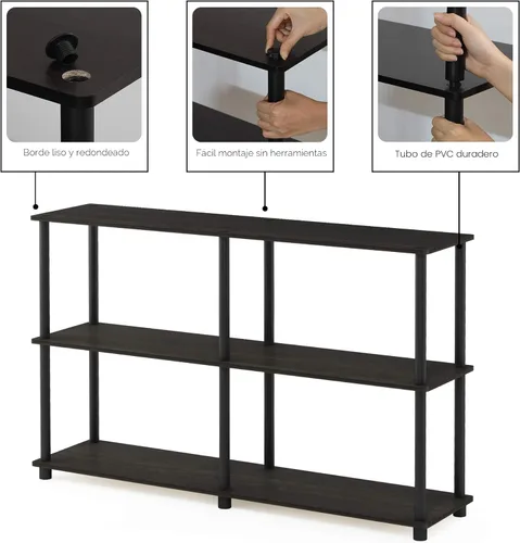 Miniatura 5 de Furinno TURN-N-TUBE - Estantes de almacenamiento, Estante de 3 niveles de 47.4" de ancho para libros, Estante de esquina, Estantes abiertos sin