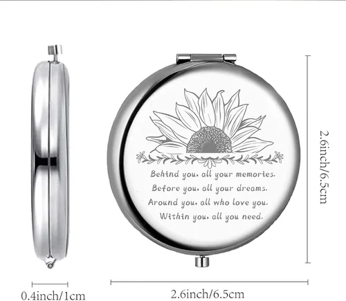Miniatura 2 de CREATCABIN Behind You All Your Memories - Espejo de bolsillo compacto de viaje de girasol con cita inspiradora, regalo plegable de dos caras, regalo