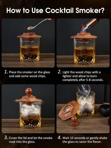 Miniatura 4 de Kit de ahumado para whisky de 27 piezas - 16 astillas de madera, moldes para bolas de hielo, kit de infusor para ahumado de cócteles, kit de ahumado