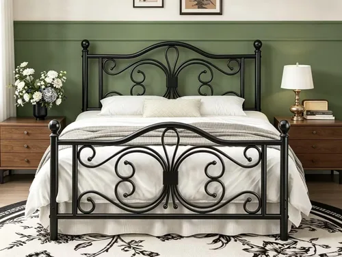 Miniatura 11 de E-Motie Base de cama de plataforma de metal tamaño individual con cabecero y estribo de diseño de mariposa/base de colchón/almacenamiento debajo