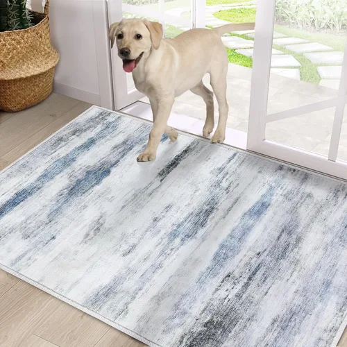 CRISTGEE - Alfombra de puerta, alfombra de entrada interior falsa de lana antideslizante, alfombra de entrada absorbente y abstracta para el pasillo