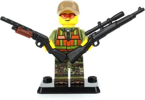 Battle Brick Minifigura coleccionable de 1.6 pulgadas de alto, diseño de cazador de ciervos para exteriores, minifigura genuina, camuflaje impreso