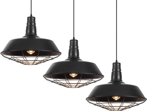 Miniatura 11 de Lámpara colgante negra de granja, luces colgantes grandes de 18.1 pulgadas, isla de cocina, lámpara colgante industrial con jaula de alambre, luz
