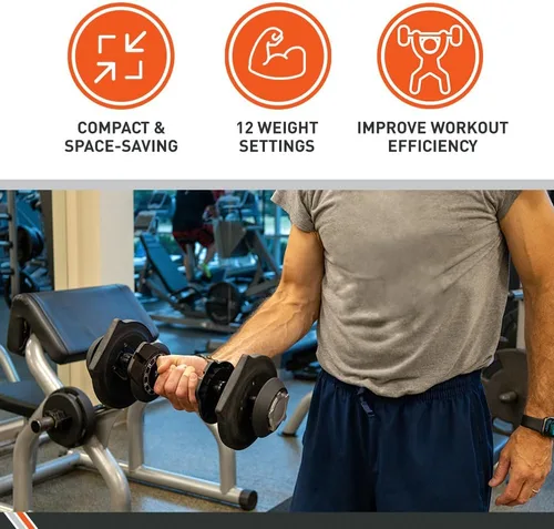 Miniatura 5 de BodySport - Mancuernas ajustables de 40 libras, incluye 12 pesas libres, que van de 3 a 40 libras, ideales para entrenamientos de gimnasio en casa