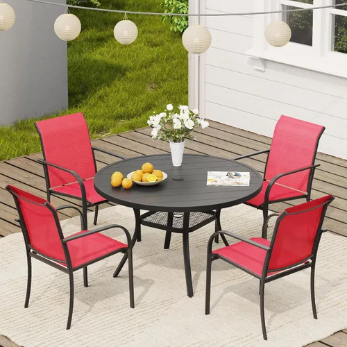 Miniatura 38 de VICLLAX Juego de 2 sillas de patio pequeñas para exteriores, juego de sillas apilables para patio y mesa de comedor cuadrada para porche delantero