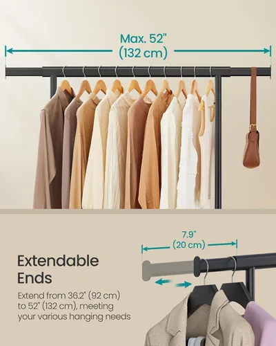 Miniatura 4 de SONGMICS Perchero con ruedas, perchero resistente para colgar ropa, portátil, 17.7 x (36.2-52) x 63.6 pulgadas, con riel extensible, capacidad