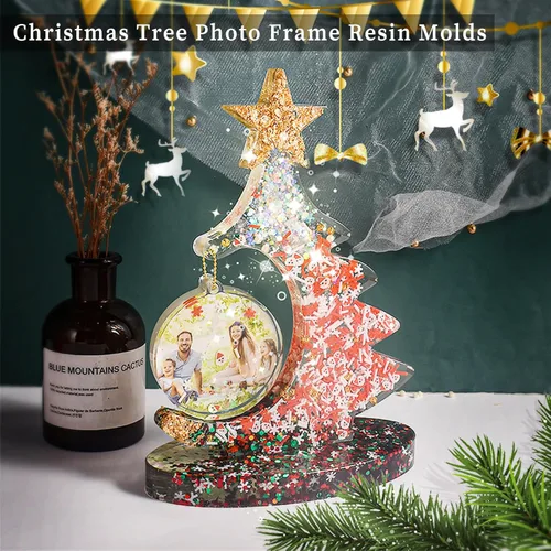Miniatura 3 de Molde grande de silicona, moldes de marco de fotos de resina, moldes de resina en forma de árbol de Navidad para fundición de epoxi, moldes de marco